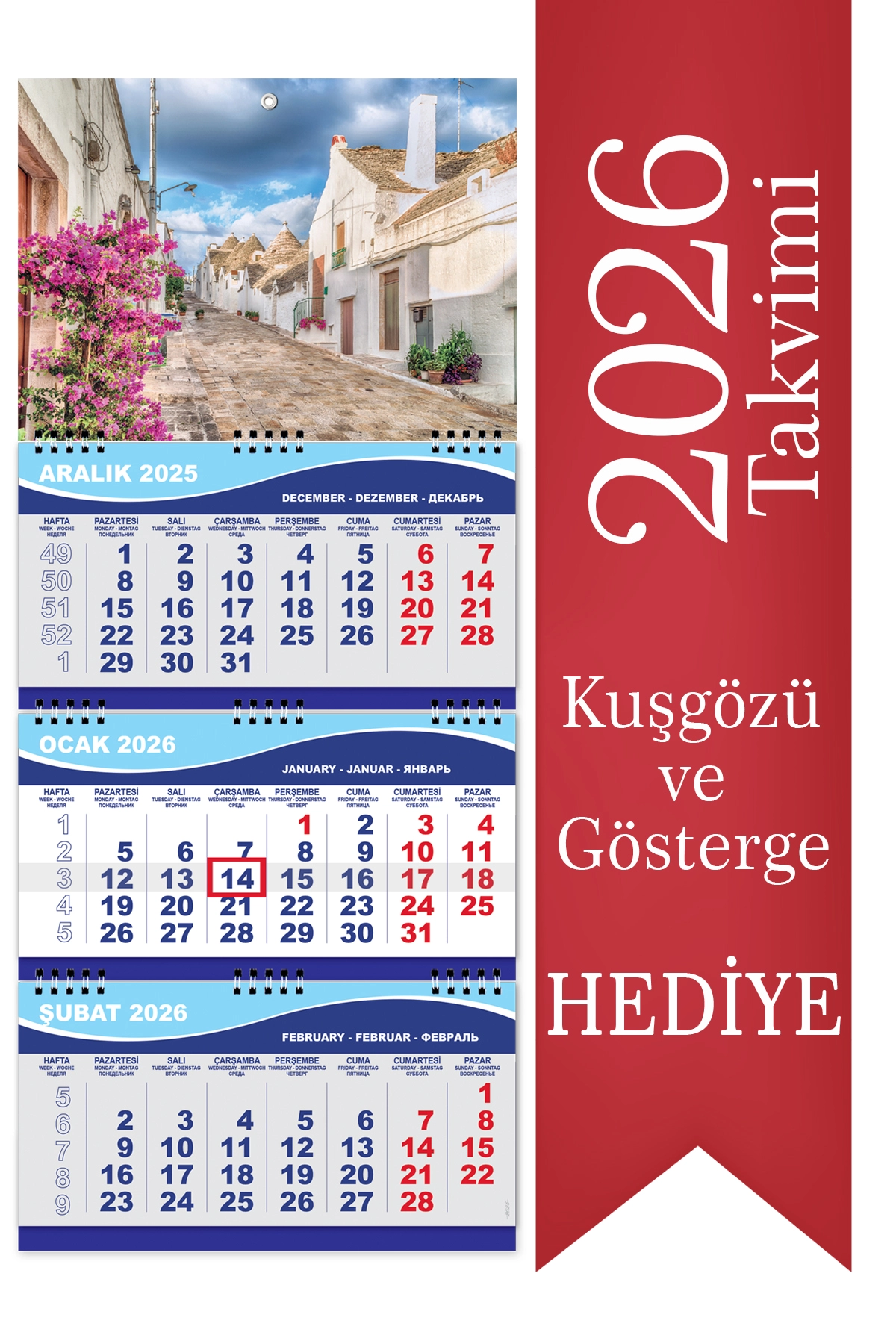 2026 Orta Boy Gemici Takvimi Denizci Duvar Takvimi 31x70 cm