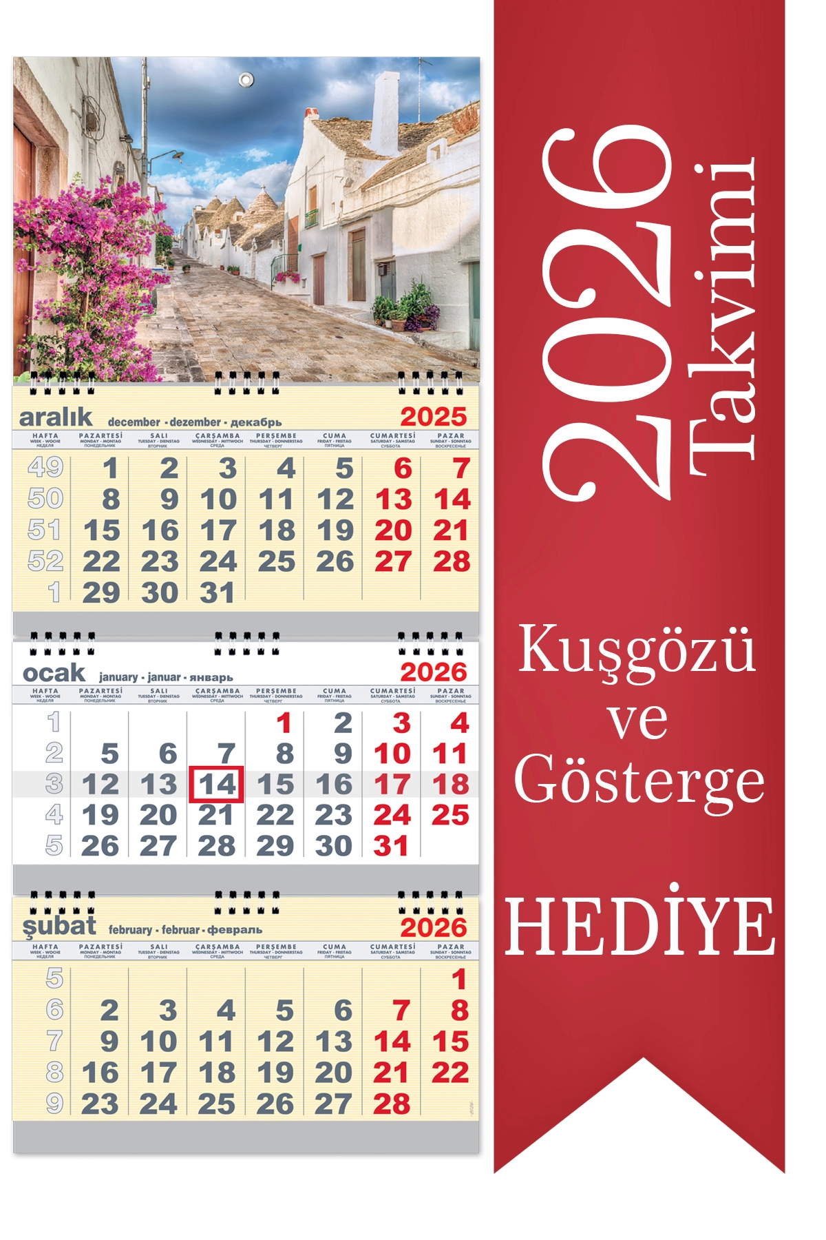 2026 Büyük Boy Gemici Takvimi Denizci Duvar Takvimi Sarı Renk 33x77,5 cm