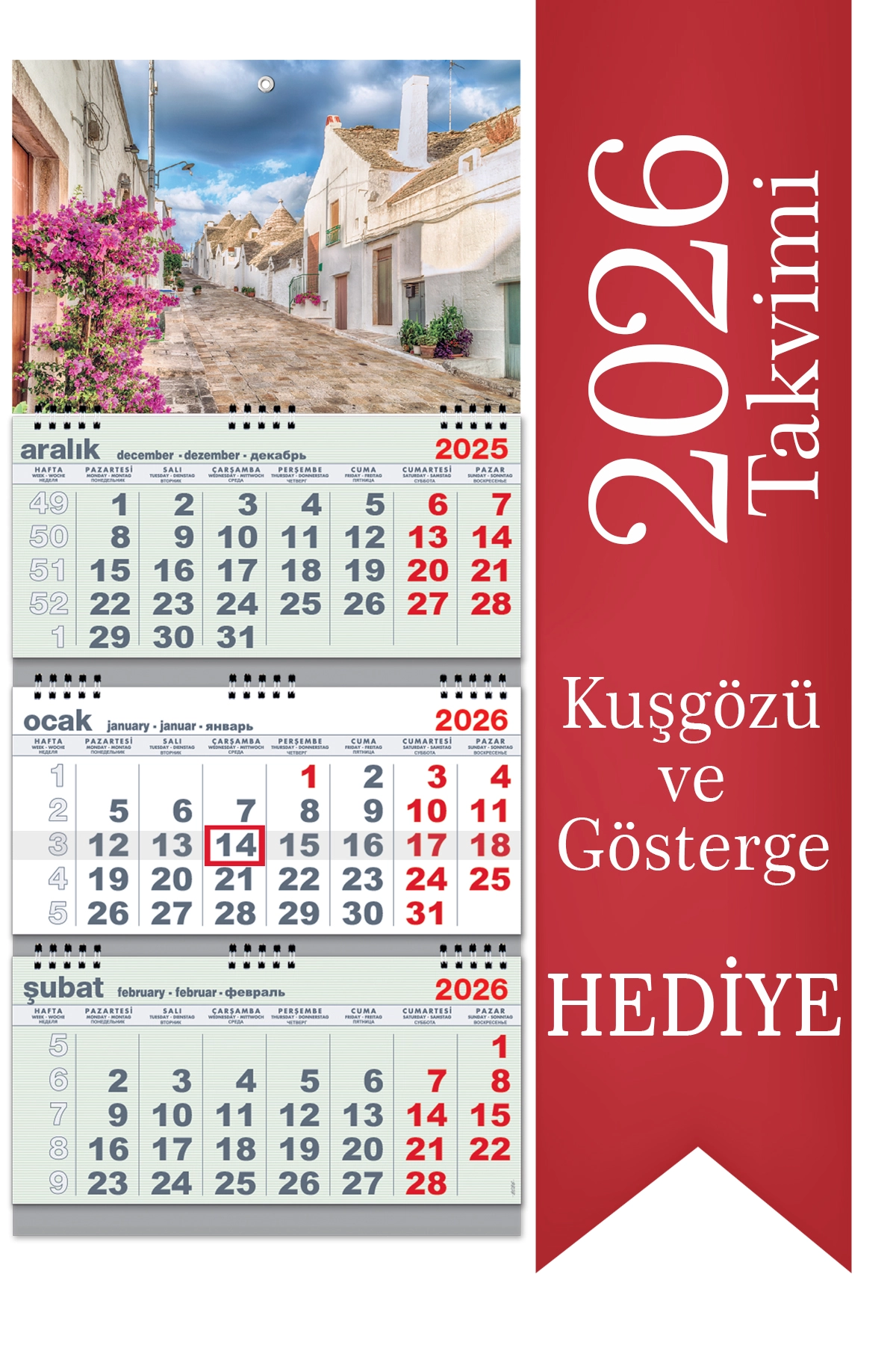 2026 Büyük Boy Gemici Takvimi Denizci Duvar Takvimi Yeşil Renk 33x77,5 cm