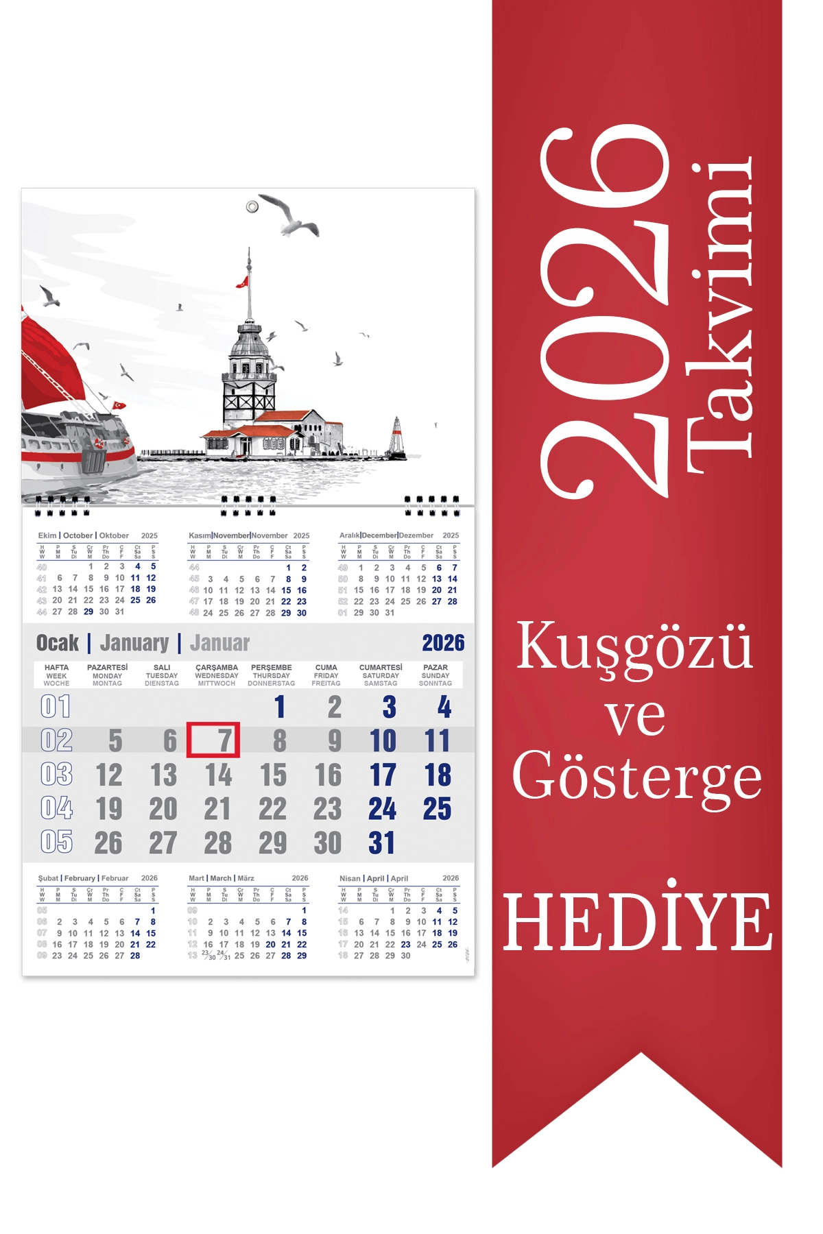 2026 7 Aylık Gemici Takvimi Denizci Duvar Takvimi 33x57 cm