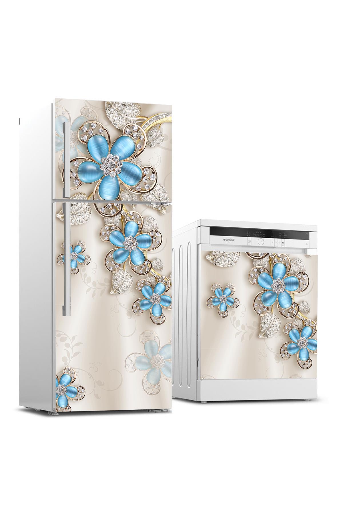 Buzdolabı ve Bulaşık Makinası Beyaz Eşya Sticker Kaplama 3D Çiçek