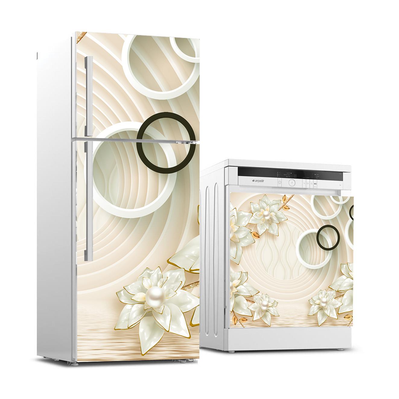 Buzdolabı ve Bulaşık Makinası Beyaz Eşya Sticker Kaplama 3D Golden Yuvarlak