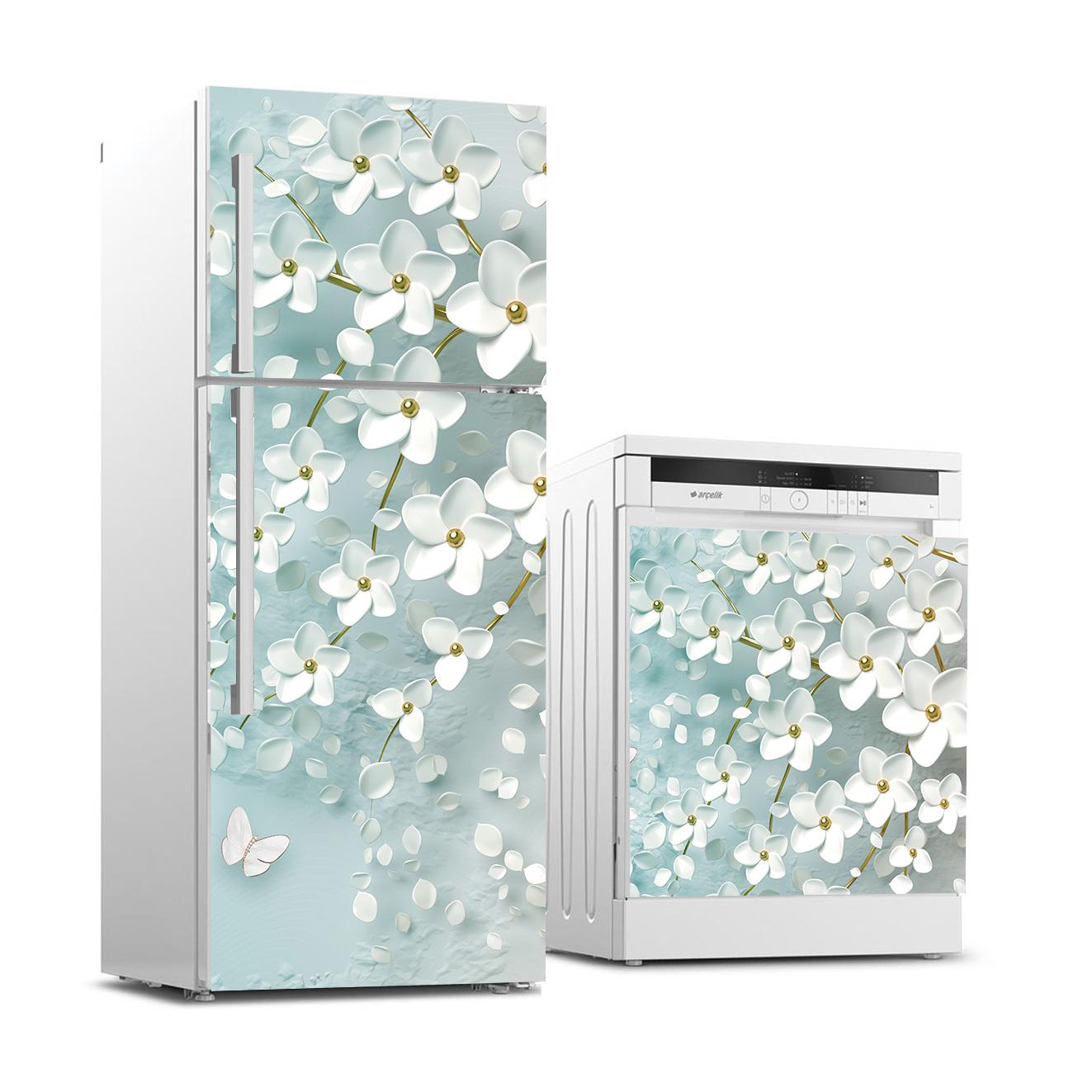 Buzdolabı ve Bulaşık Makinası Beyaz Eşya Sticker Kaplama 3d Mavimsi Ağaç