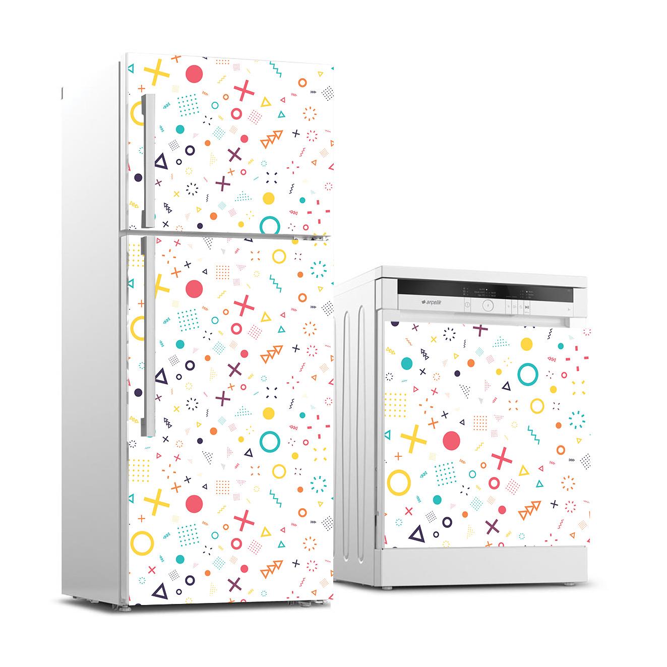 Buzdolabı ve Bulaşık Makinası Beyaz Eşya Sticker Kaplama Geometrik Şekiller