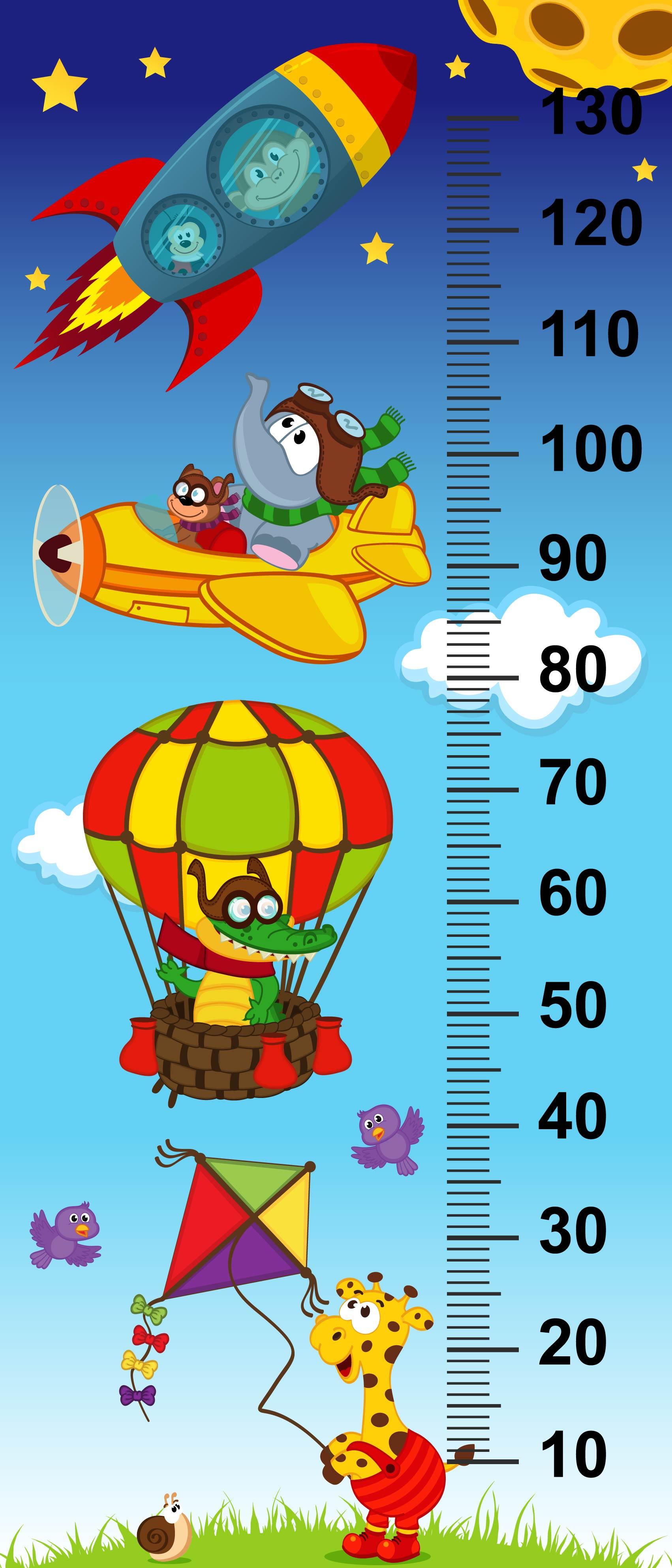 Çocuk Odası Bebek Odası Boy Ölçer Boy Cetveli Sticker Gökyüzü