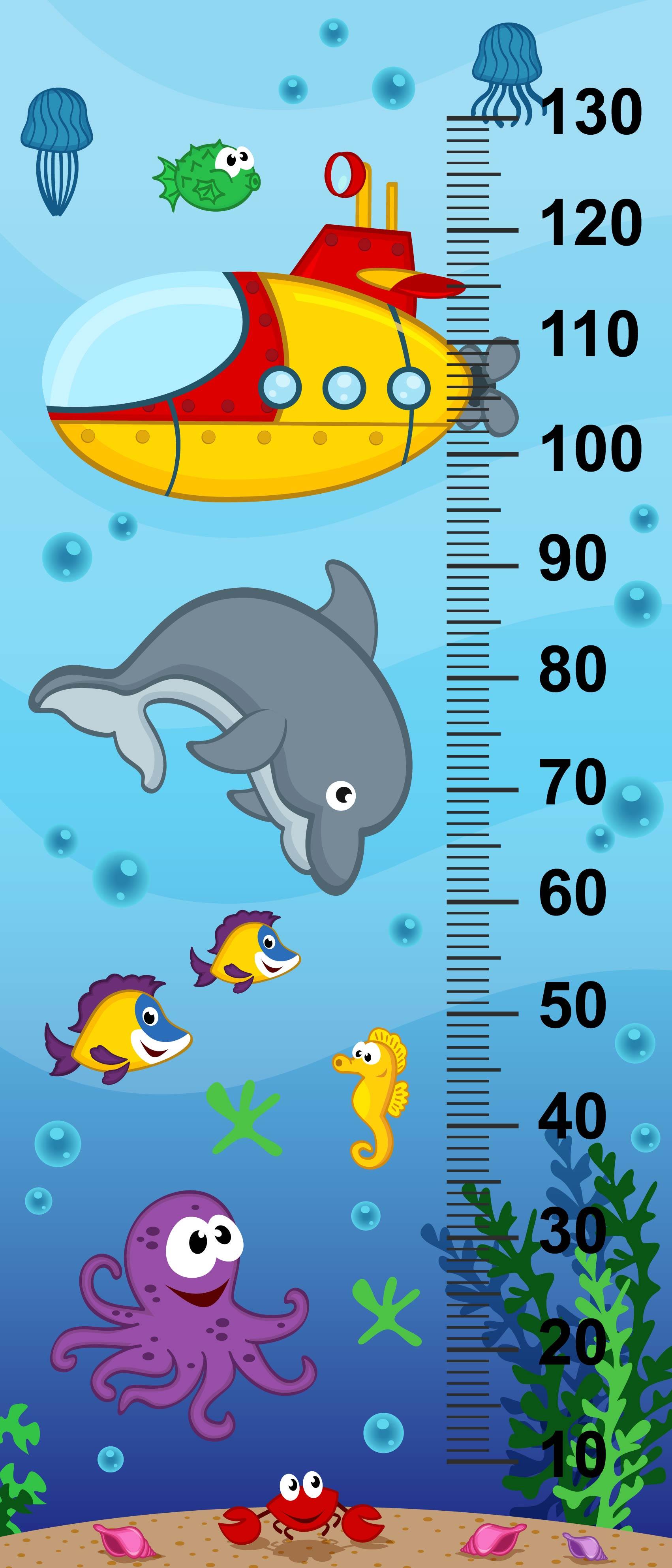 Çocuk Odası Bebek Odası Boy Ölçer Boy Cetveli Sticker Su Altı