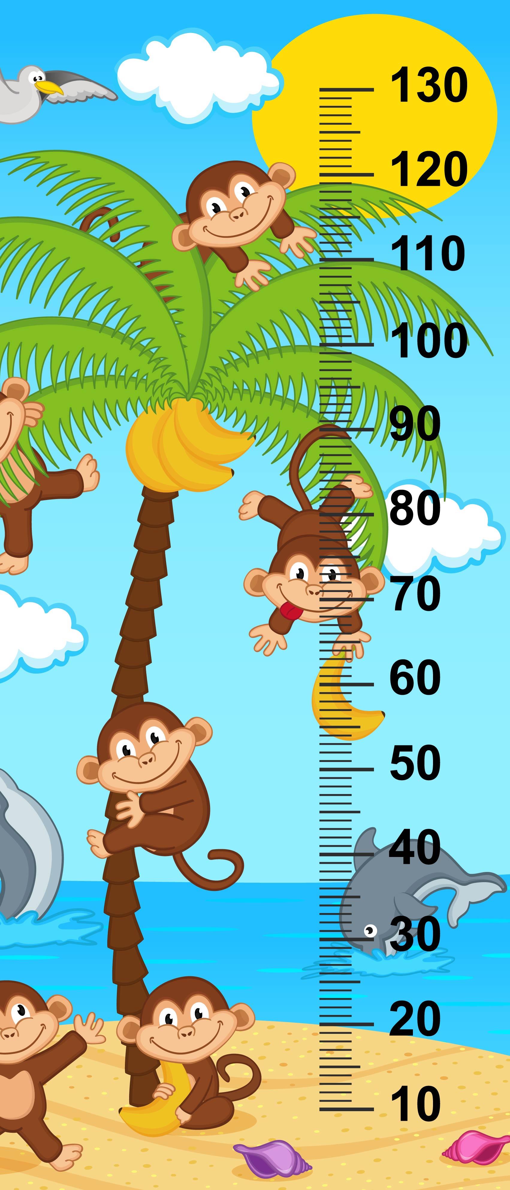 Çocuk Odası Bebek Odası Boy Ölçer Boy Cetveli Sticker Maymunlar