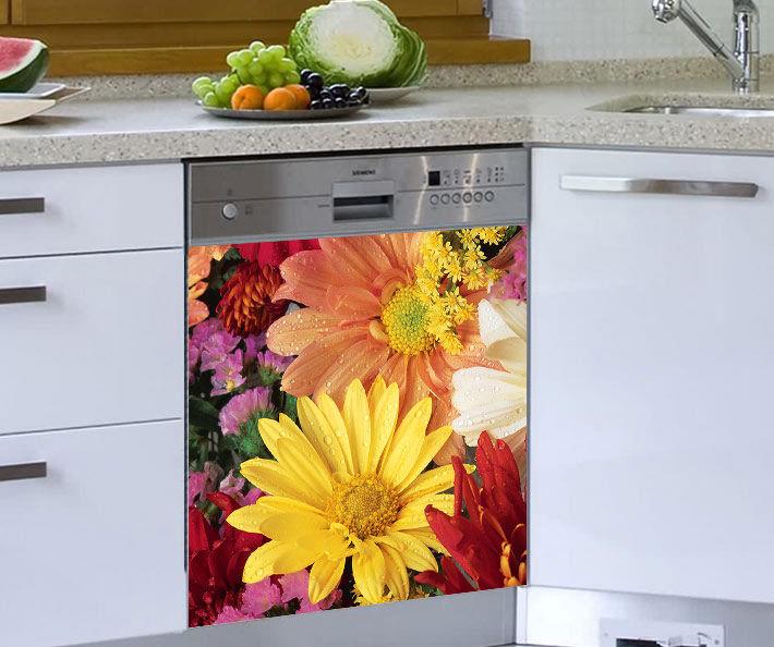 Bulaşık Makinesi Sticker Kaplama Beyaz Eşya Kaplama Çiçekler