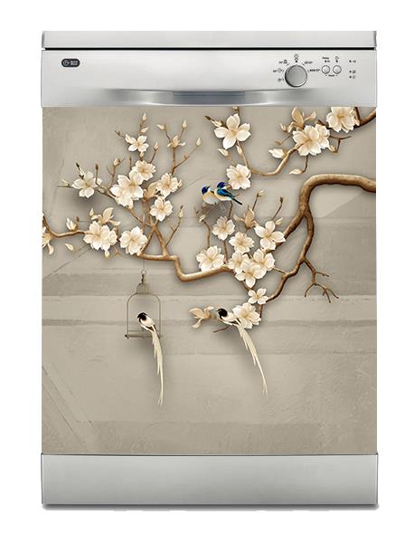 Bulaşık Makinesi Sticker Kaplama Beyaz Eşya Kaplama Kuşlar Ağaç