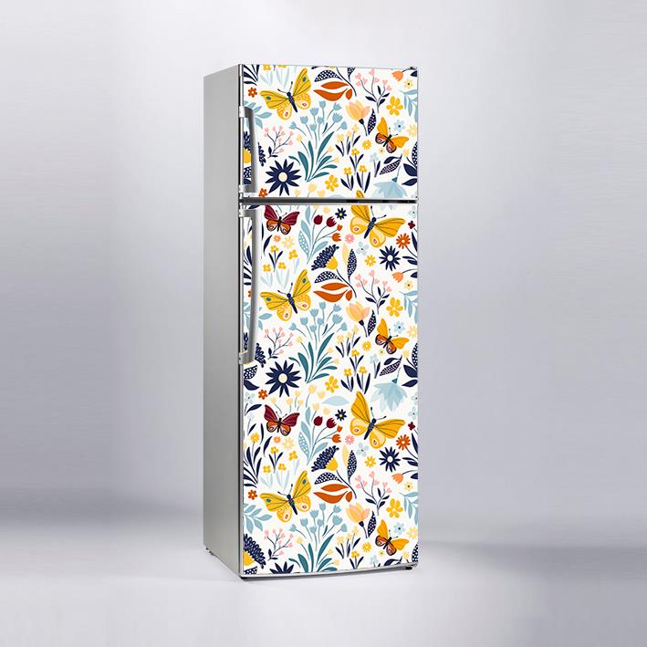 Buzdolabı Sticker Kaplama Dolap Kaplama Etiketi Çiçek Sarı Kelebek