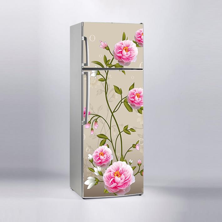 Buzdolabı Sticker Kaplama Dolap Kaplama Etiketi Pembe Gül Çiçek
