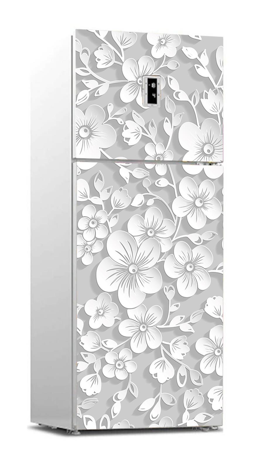 Buzdolabı Sticker Kaplama Dolap Kaplama Etiketi 3d Gri Çiçek