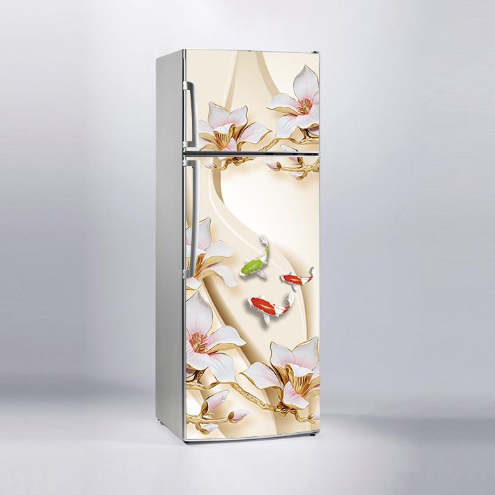 Buzdolabı Sticker Kaplama Dolap Kaplama Etiketi 3D Balıklar Gül