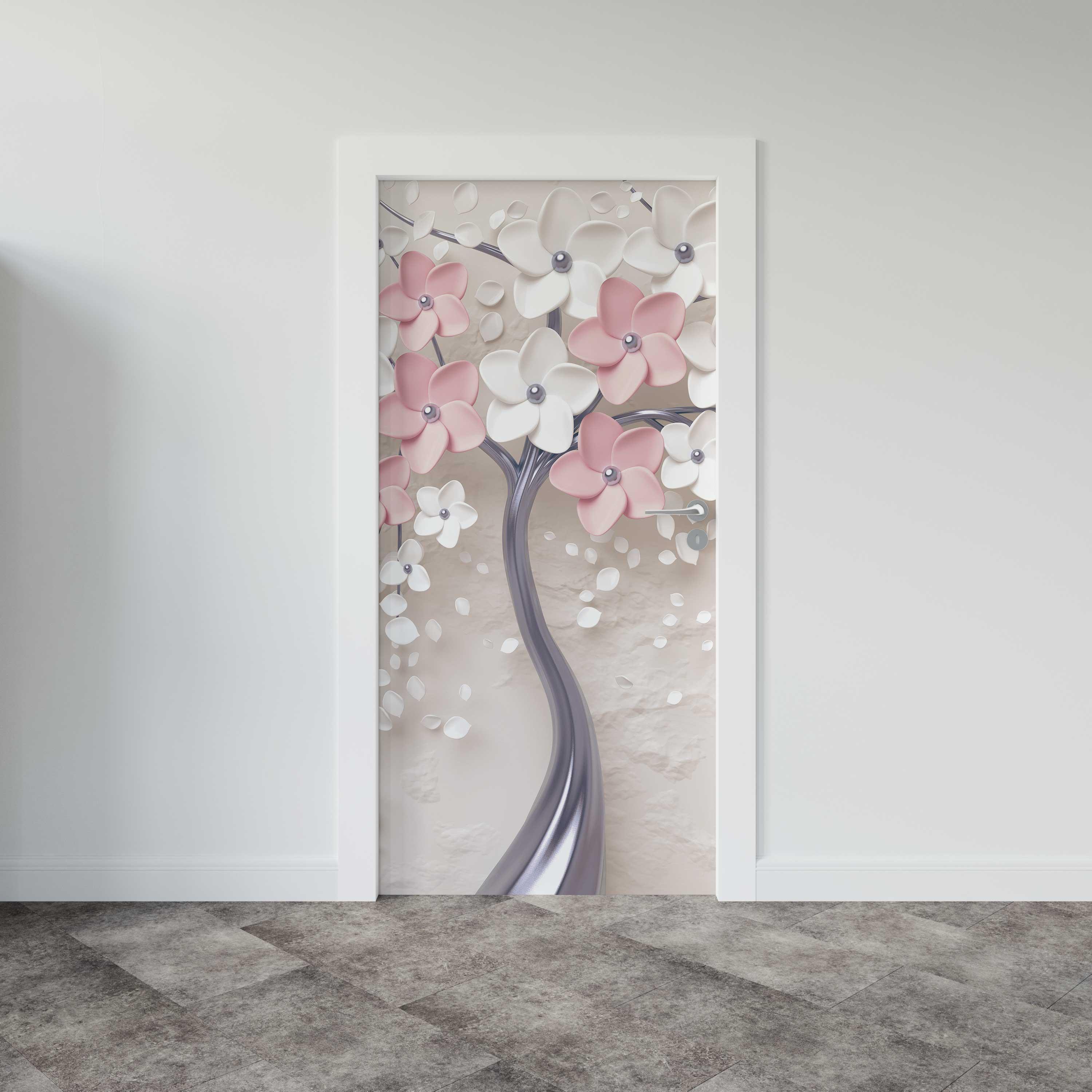 Kapı Giydirme Kapı Sticker Folyosu 3D Pembe Ağaç