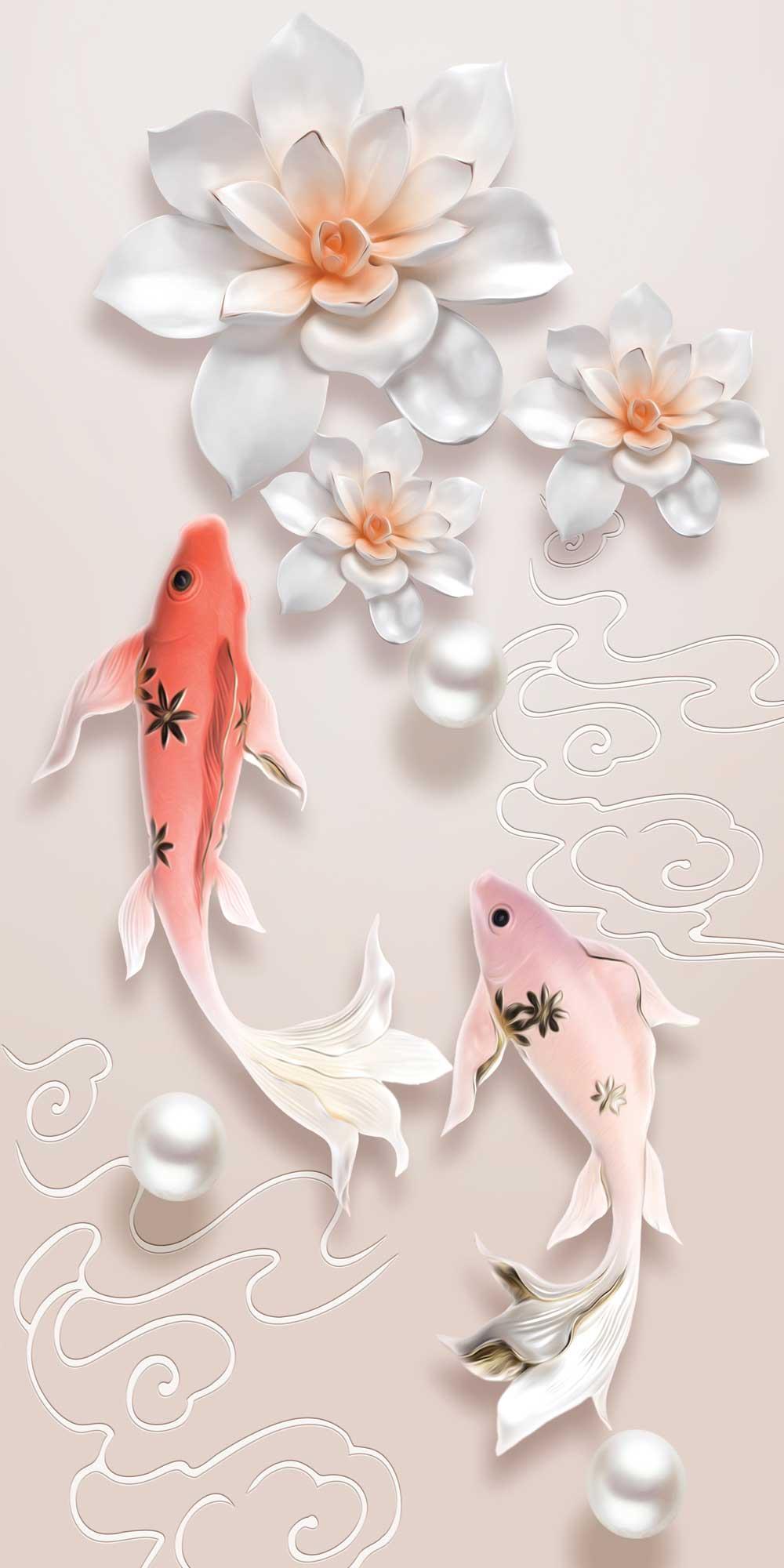Kapı Giydirme Kapı Sticker Folyosu 3D Balık Çiçek Çizim