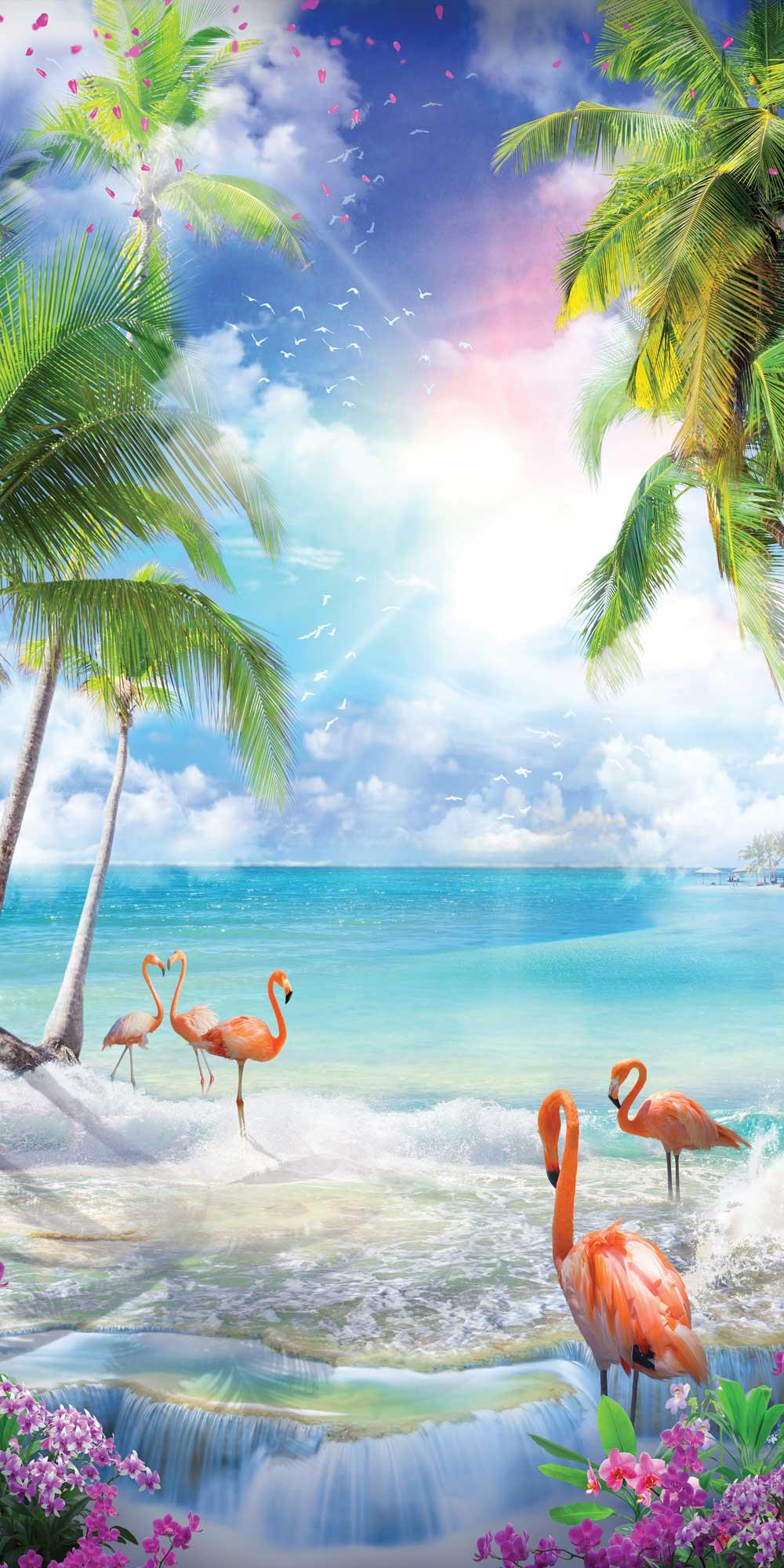 Kapı Giydirme Kapı Sticker Folyosu Flamingo Deniz