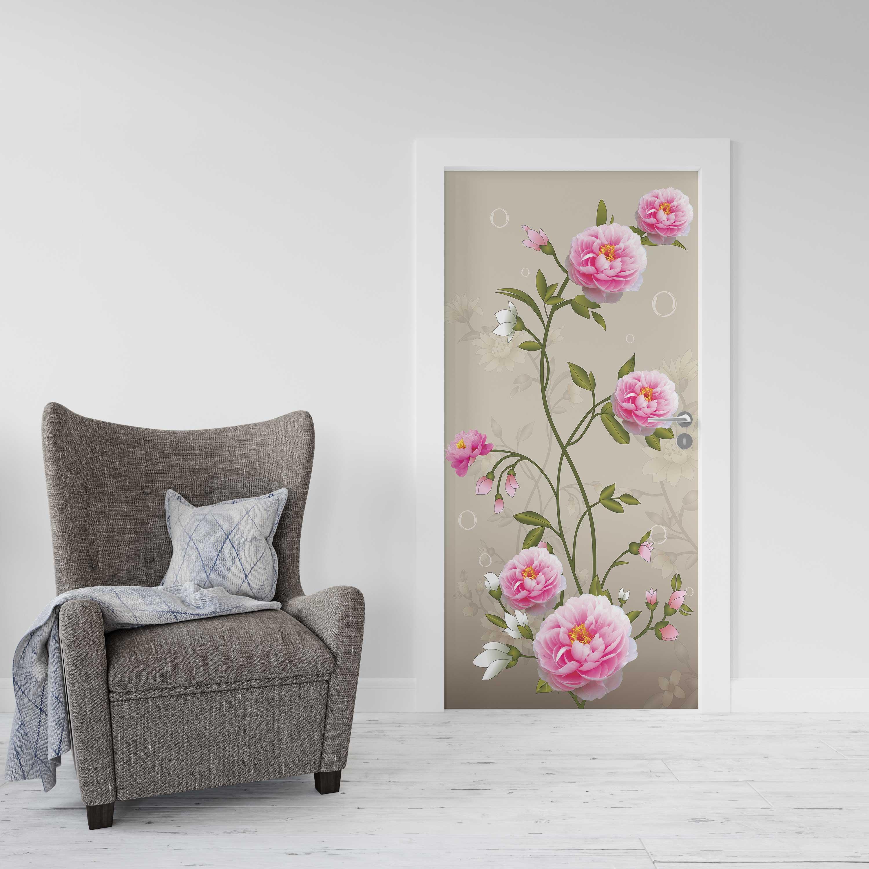 Kapı Giydirme Kapı Sticker Folyosu Pembe Gül