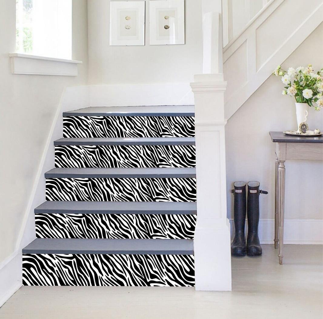 Merdiven Sticker Folyo Kaplama (18x120 cm 5 Adet) Zebra Desen
