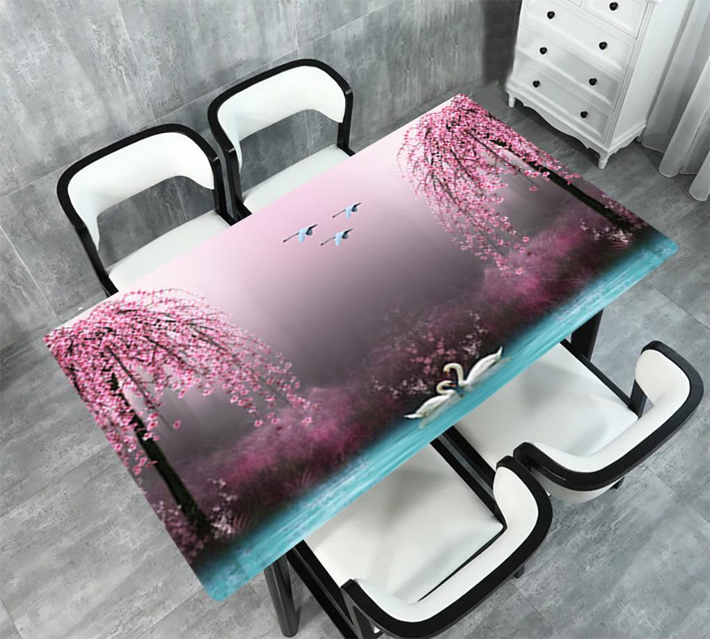 Masa Kaplama Folyosu Mobilya Masa Kaplama Folyoları 3d Kuğu Pembe Ağaç