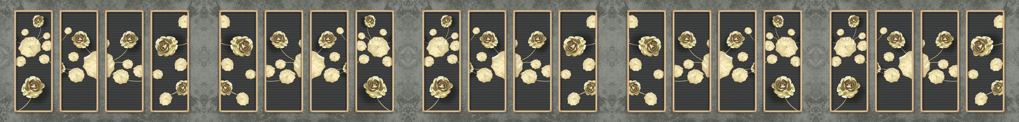 Mutfak Tezgah Arası Folyo Fayans Kaplama Folyosu 3D Golden Flower Bordür Motif