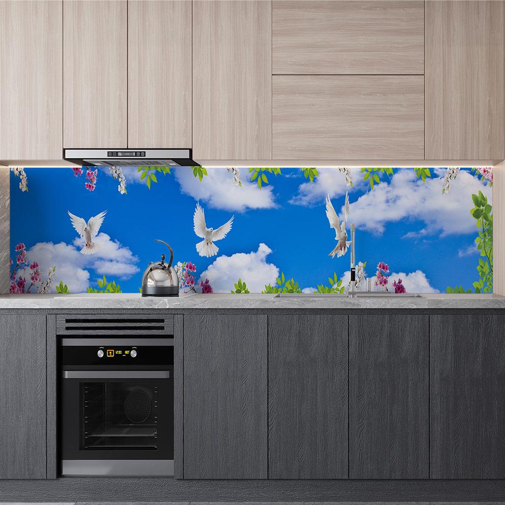 Mutfak Tezgah Arası Folyo Fayans Kaplama Folyosu Gökyüzü Çiçekler