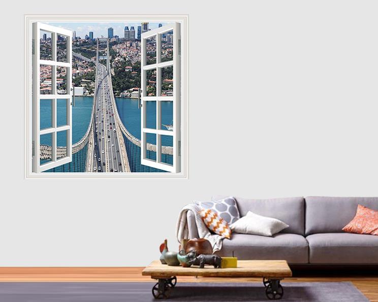 Pencere Poster Duvar Kağıdı Boğaz Köprüsü Yapışkanlı Sticker