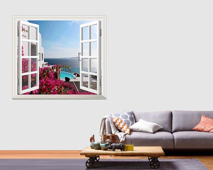 Pencere Poster Duvar Kağıdı Deniz Havuz Yapışkanlı Sticker
