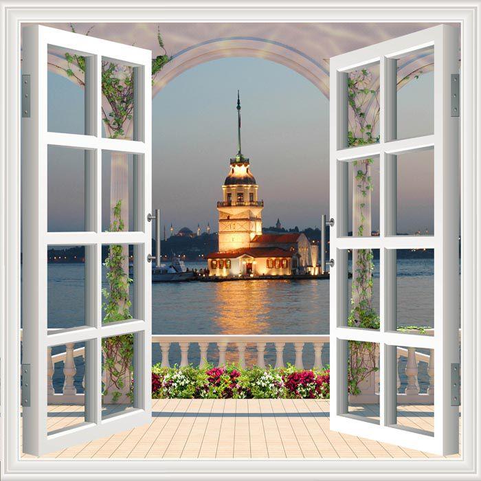 Pencere Poster Duvar Kağıdı Kız Kulesi Yapışkanlı Sticker