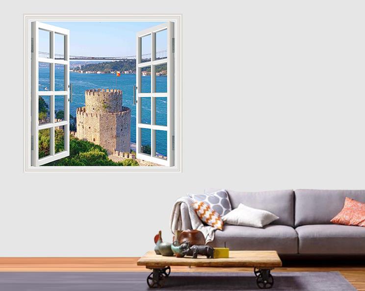 Pencere Poster Duvar Kağıdı Rumeli Hisarı Yapışkanlı Sticker