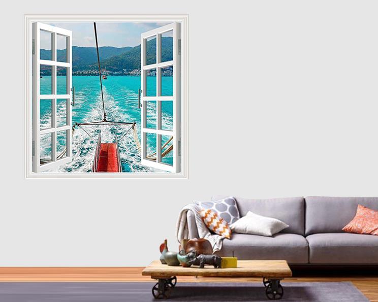 Pencere Poster Duvar Kağıdı Deniz Dağ Yapışkanlı Sticker