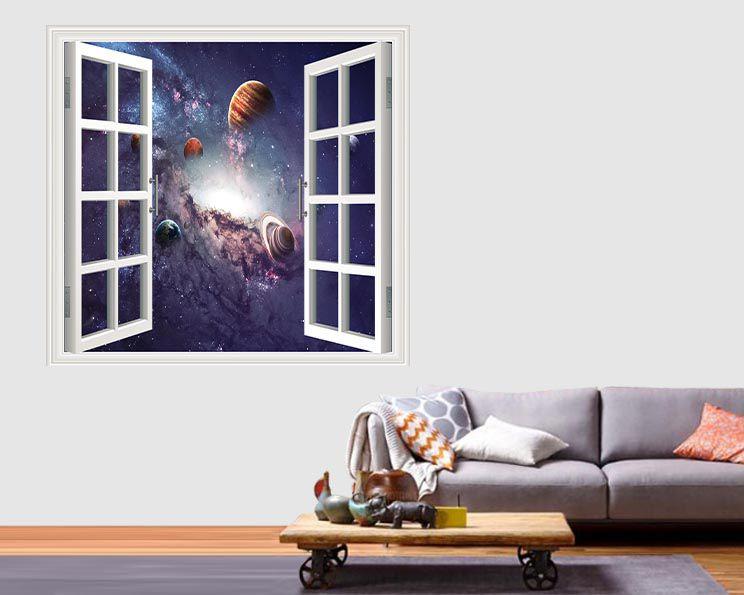 Pencere Poster Duvar Kağıdı Galaksi Kasabası Yapışkanlı Sticker