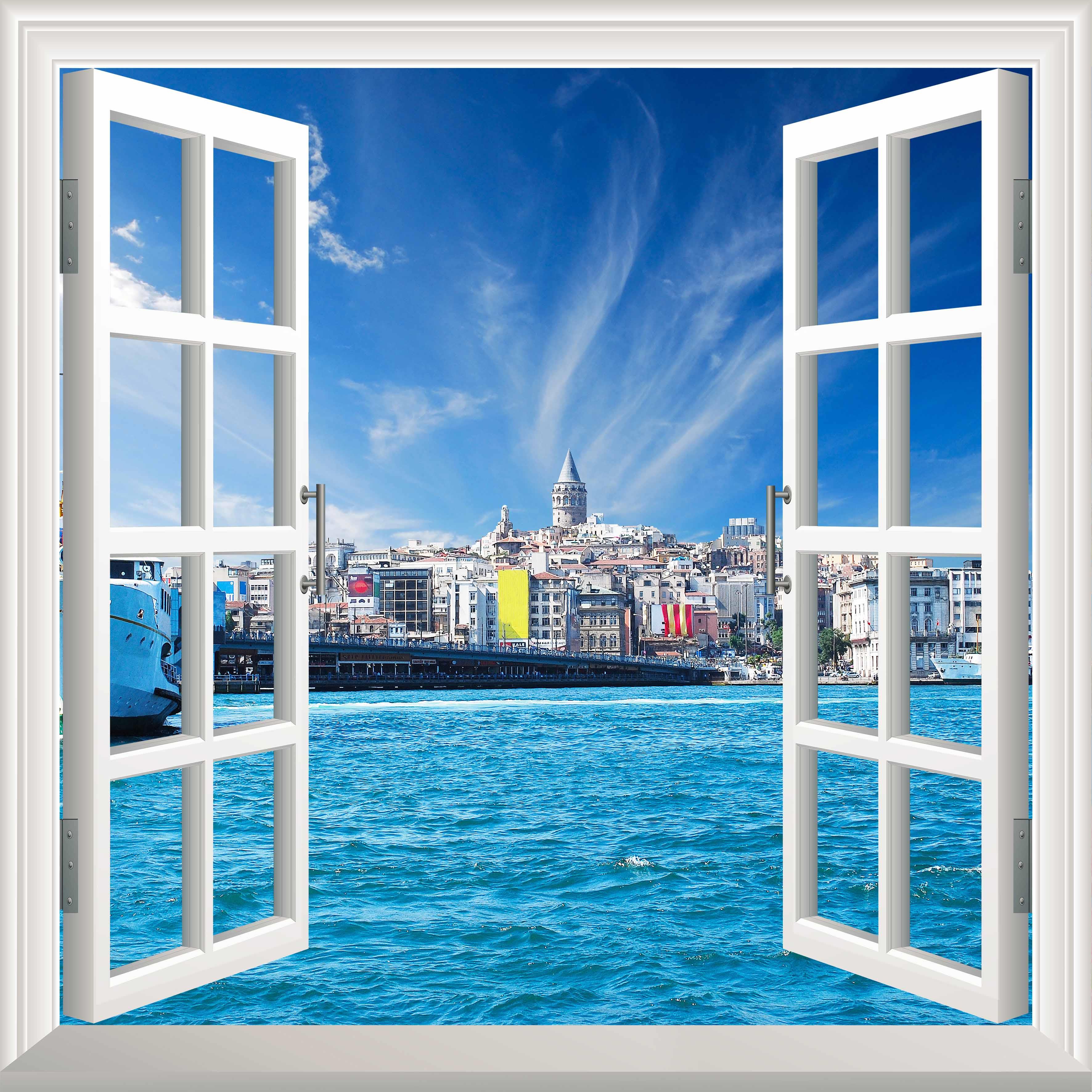 Pencere Poster Duvar Kağıdı İstanbul Galata Yapışkanlı Sticker