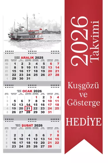 2026 Küçük Boy Gemici Takvimi Denizci Duvar Takvimi 27,5x65 cm