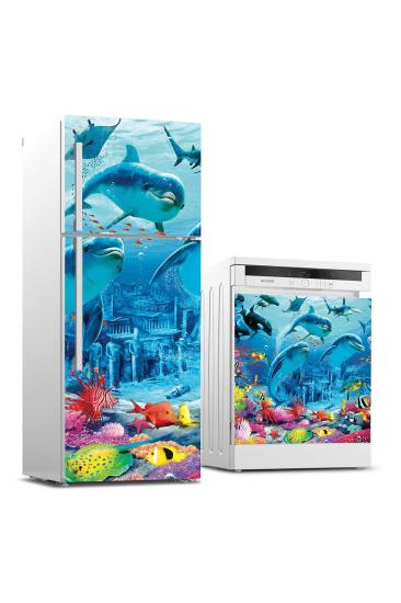 Buzdolabı ve Bulaşık Makinası Beyaz Eşya Sticker Kaplama Yunus Balığı