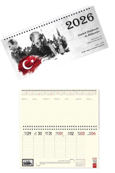 2026 Atatürk Haftalık Masa Takvimi Masa Sümeni Büyük Boy 33x16 cm