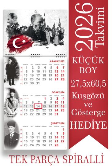 2026 Atatürk Küçük Boy Gemici Takvimi Denizci Duvar Takvimi 27,5x60,5 Tek Parça Spiralli