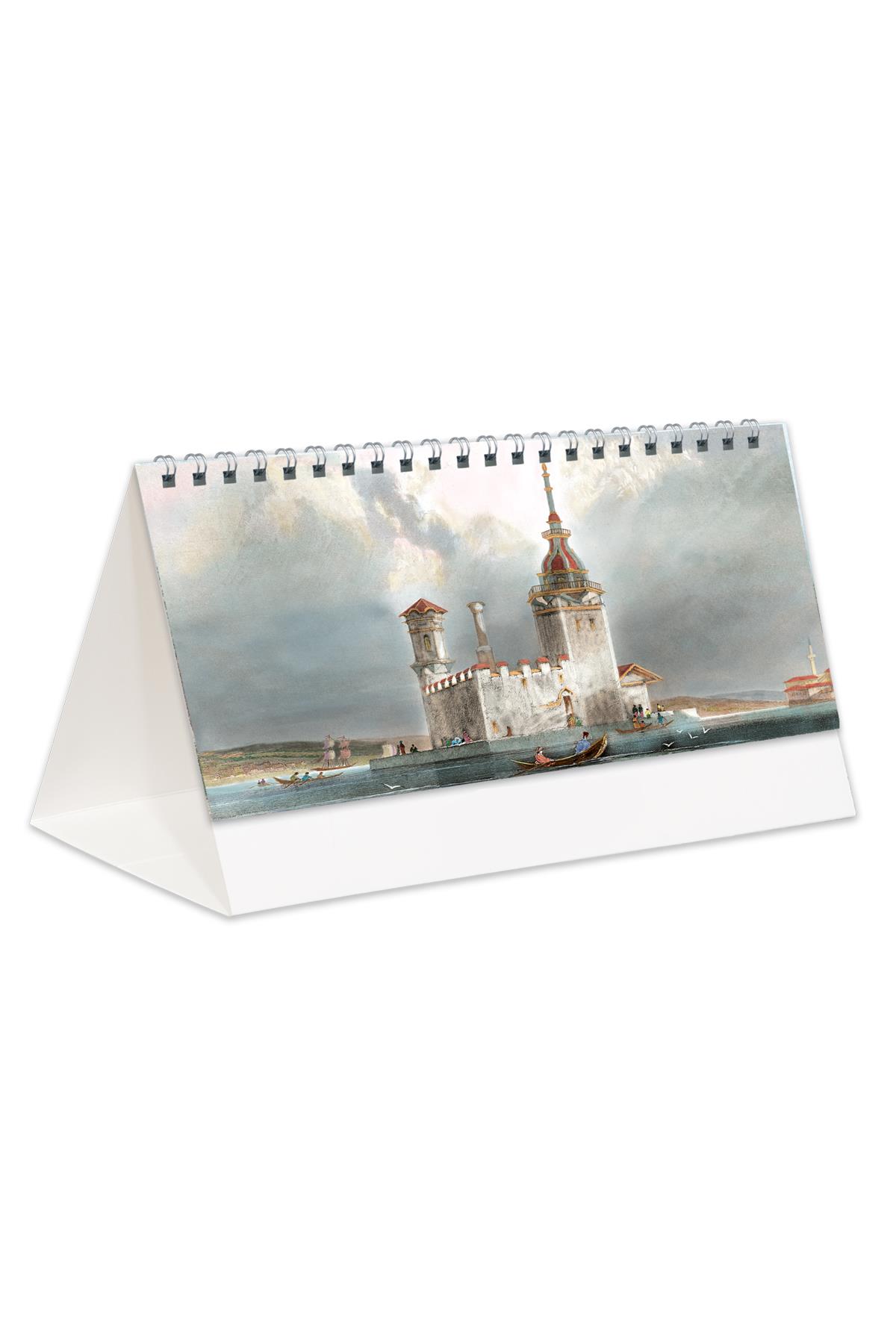 2026 Gravürler Piramit Masa Takvimi Masaüstü Takvim 21x17 cm