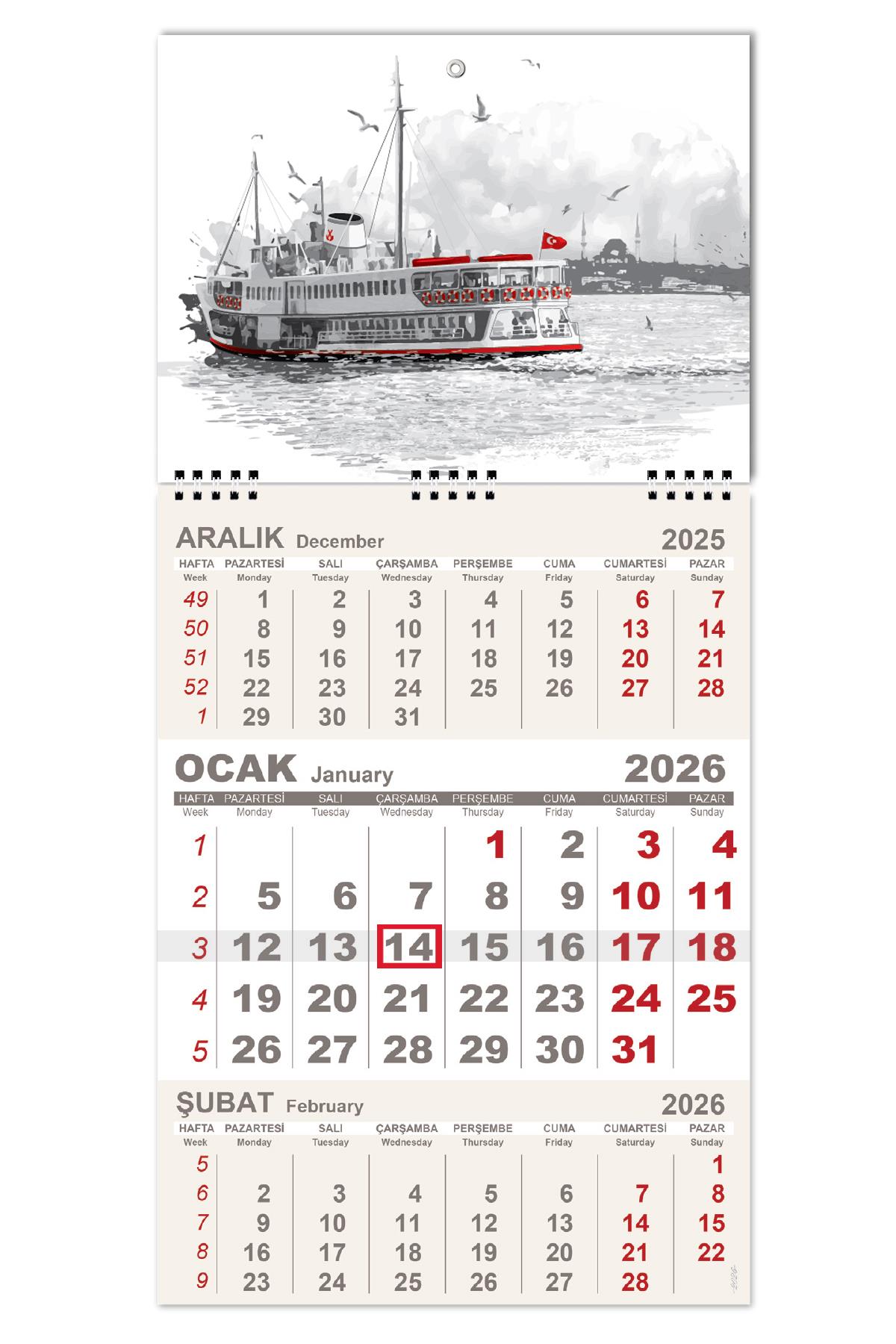 2026 Minik Boy Gemici Takvimi Denizci Duvar Takvimi 24x52 cm