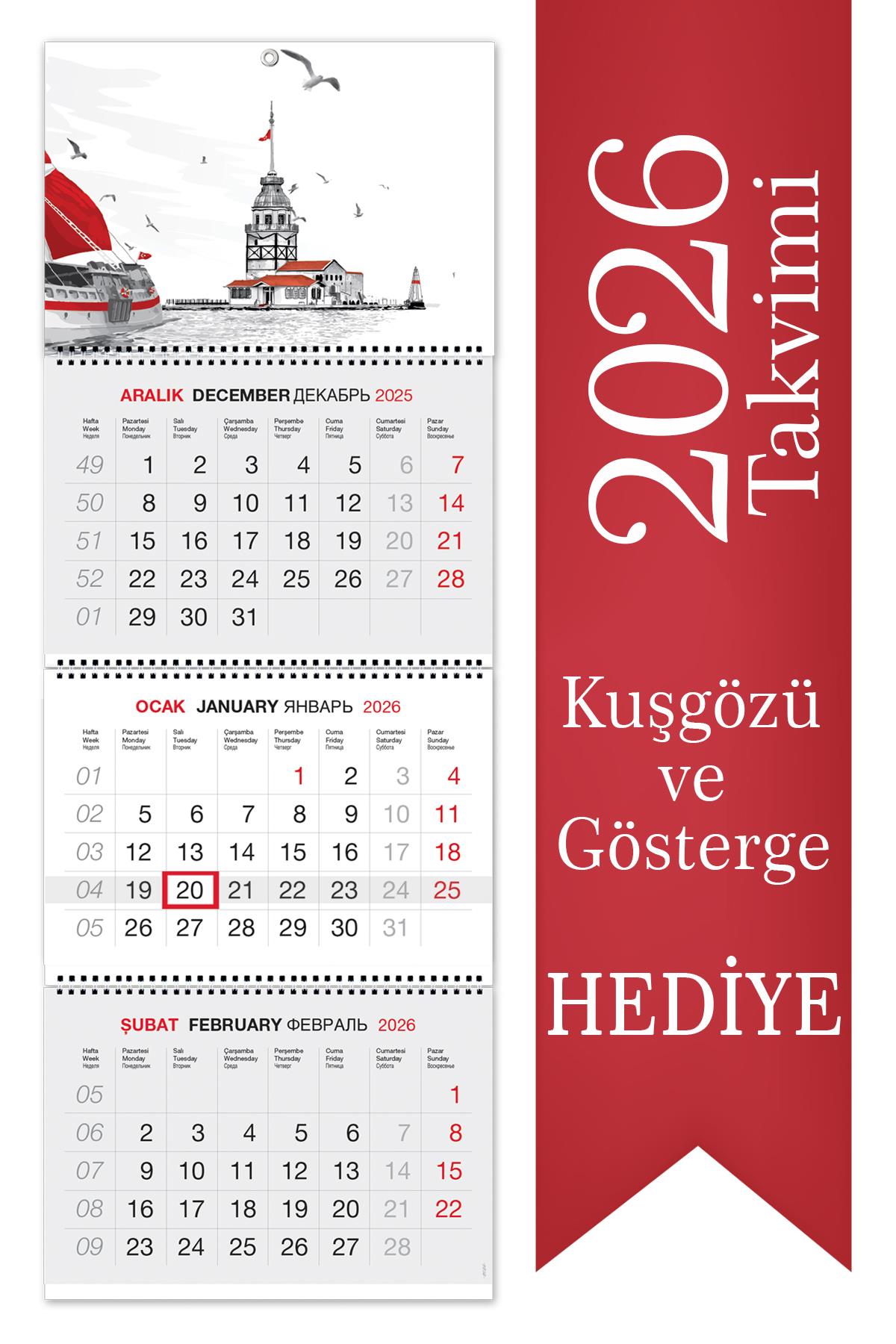 2026 Jumbo Boy Kuşe Gemici Takvimi Denizci Duvar Takvimi 33x92,5 cm