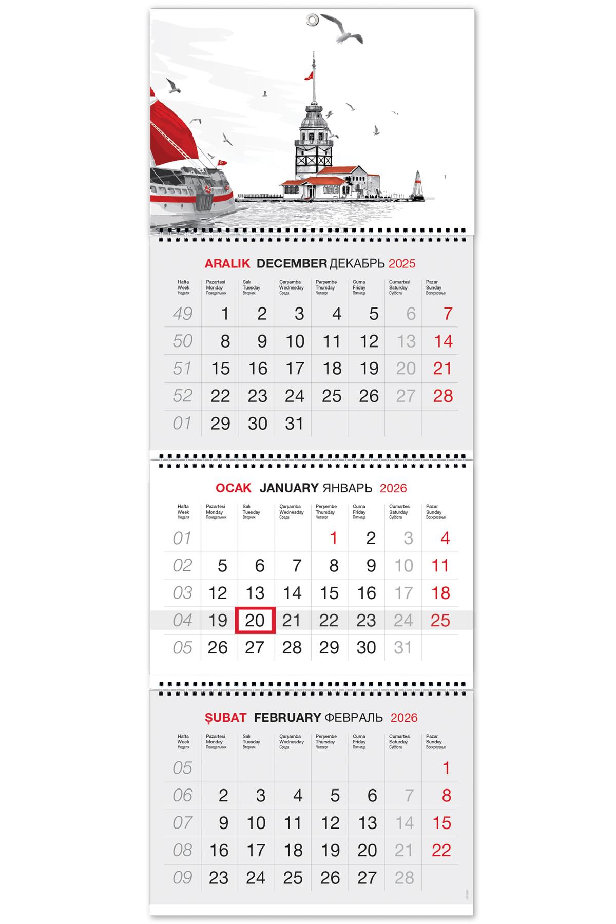 2026 Jumbo Boy Kuşe Gemici Takvimi Denizci Duvar Takvimi 33x92,5 cm
