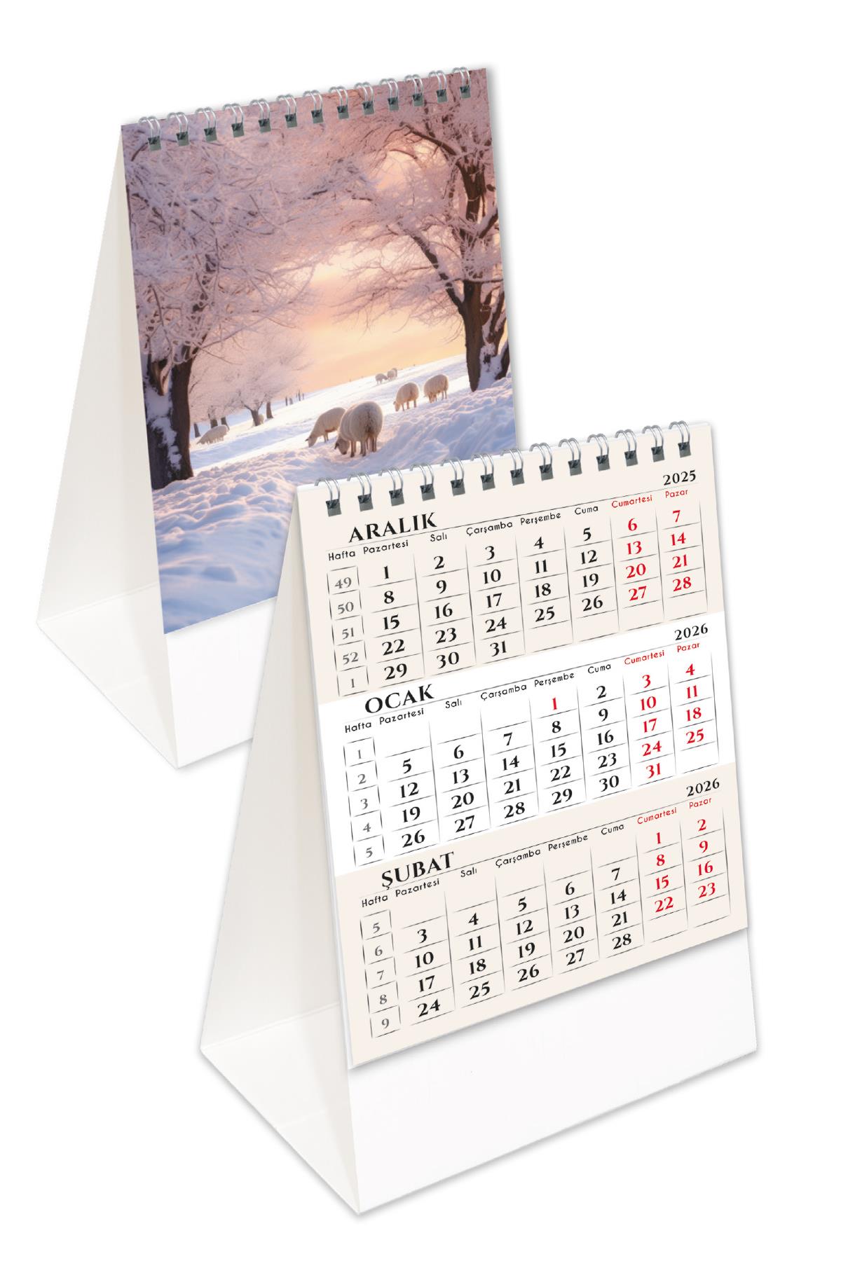 2026 Mevsimler Piramit Masa Takvimi Dikey Masaüstü Takvim 12x19,5 cm