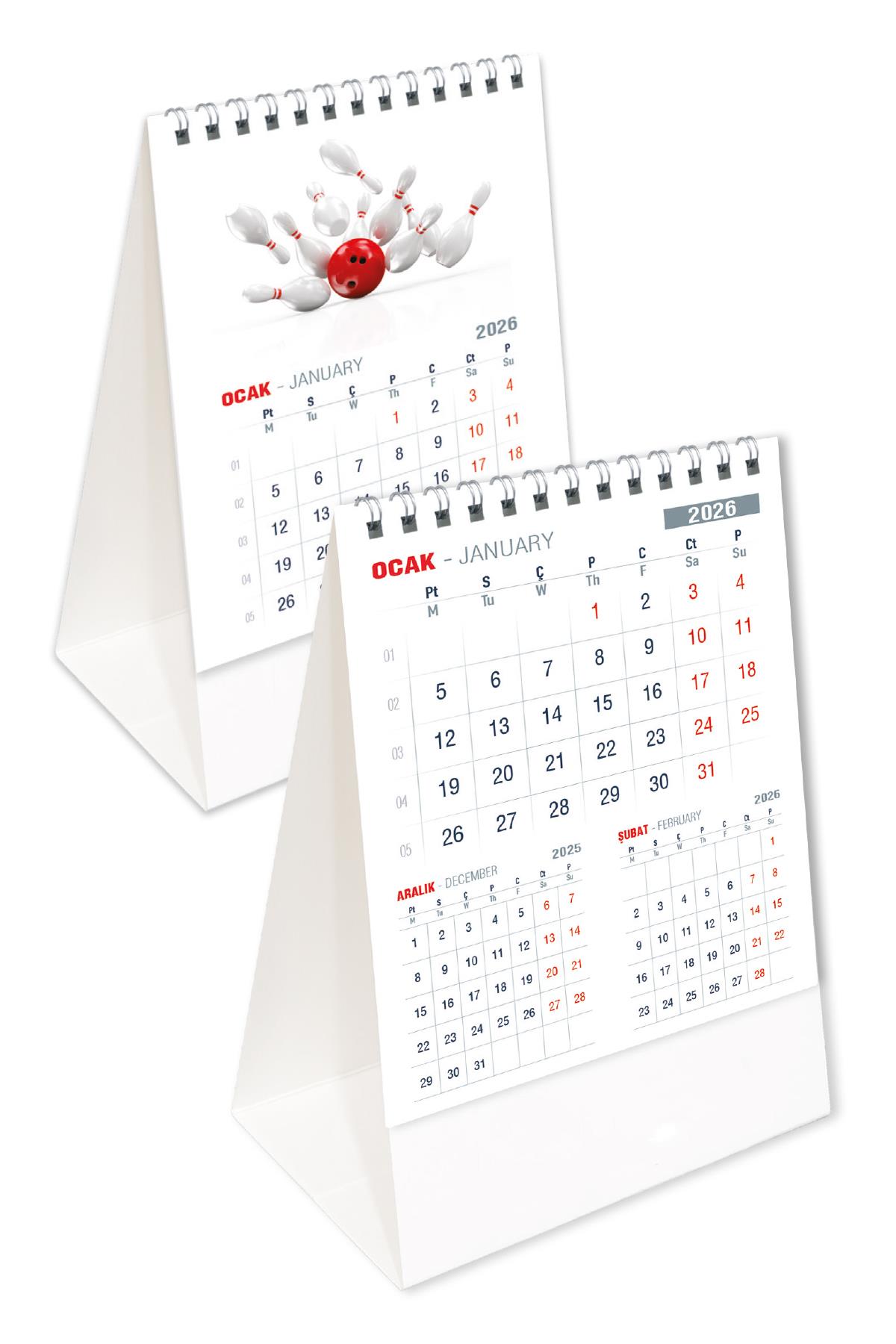 2026 Ofis Piramit Masa Takvimi Dikey Masaüstü Takvim 12,5x19,5 cm