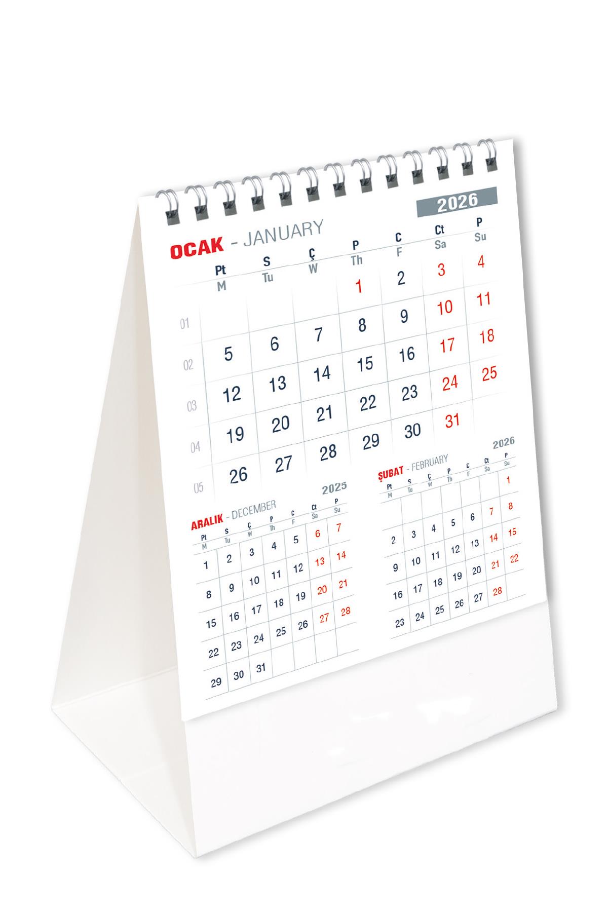 2026 Ofis Piramit Masa Takvimi Dikey Masaüstü Takvim 12,5x19,5 cm