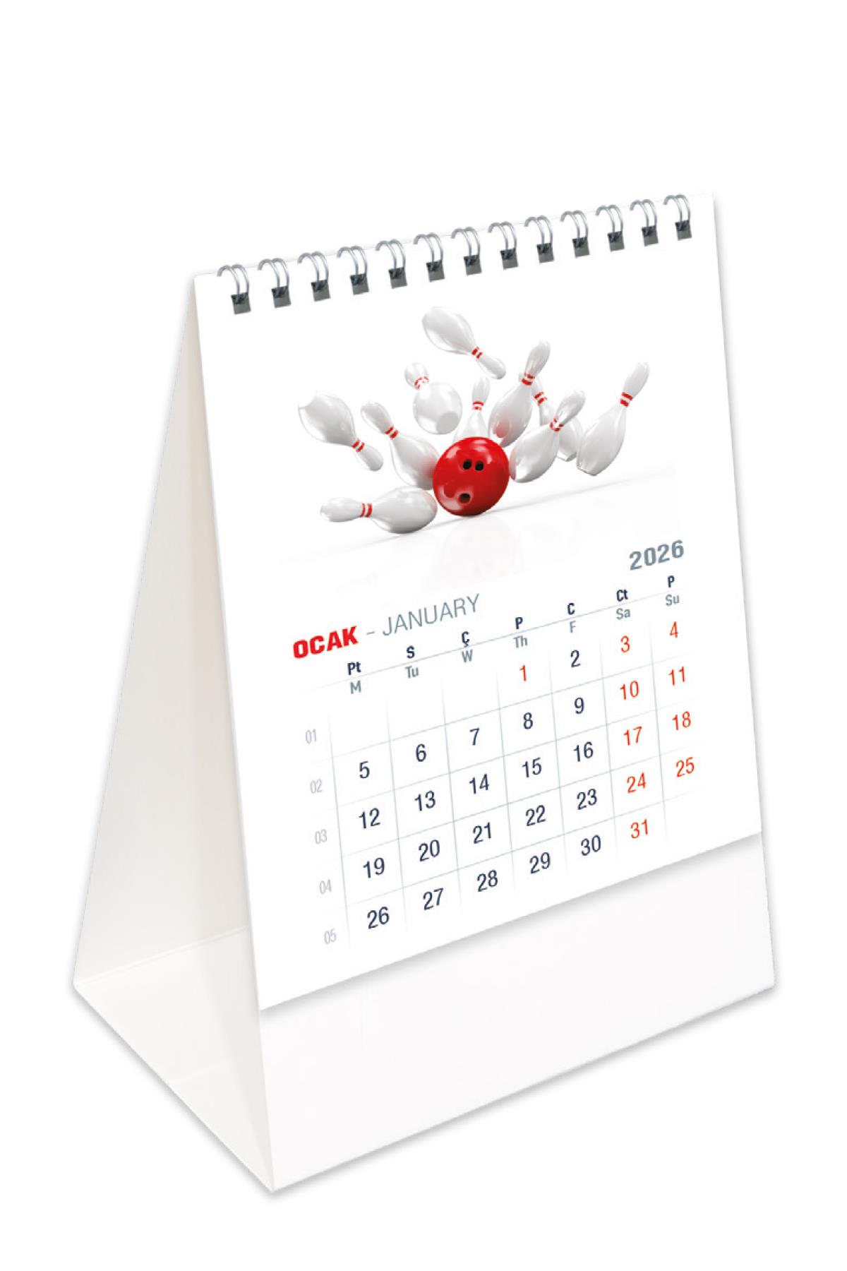 2026 Ofis Piramit Masa Takvimi Dikey Masaüstü Takvim 12,5x19,5 cm
