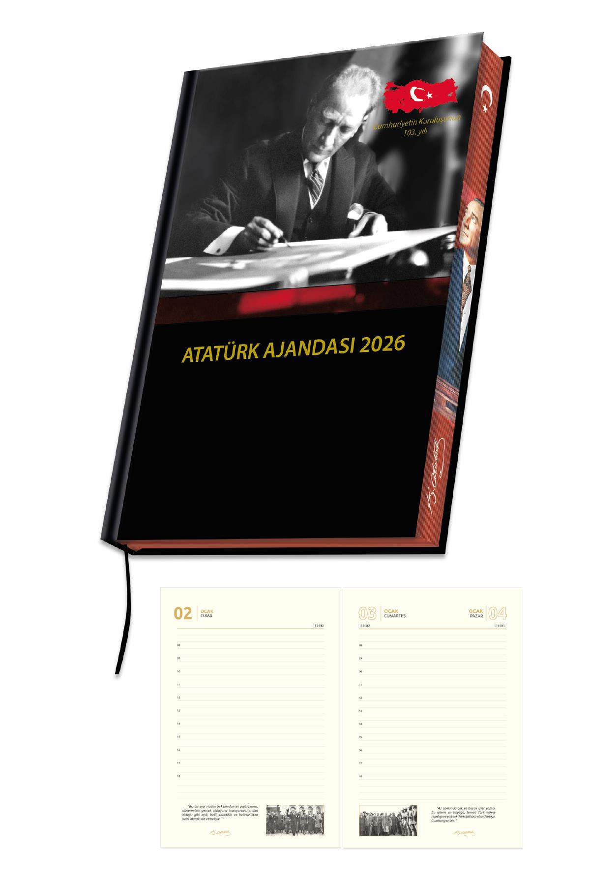 2026 Atatürk Ajanda Yıllık Atatürk Ajandası Kenar Boyalı 17x24 cm
