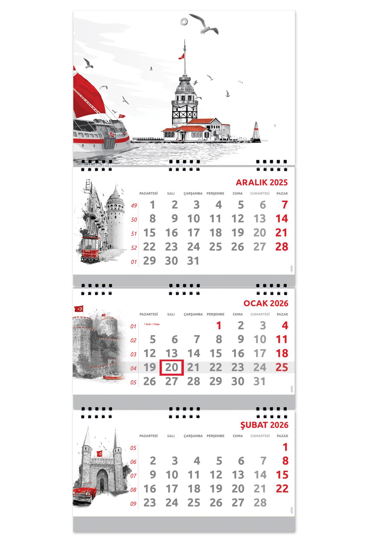 2026 Büyük Boy Gemici Takvimi Denizci Duvar Takvimi istanbul 33x77,5 cm