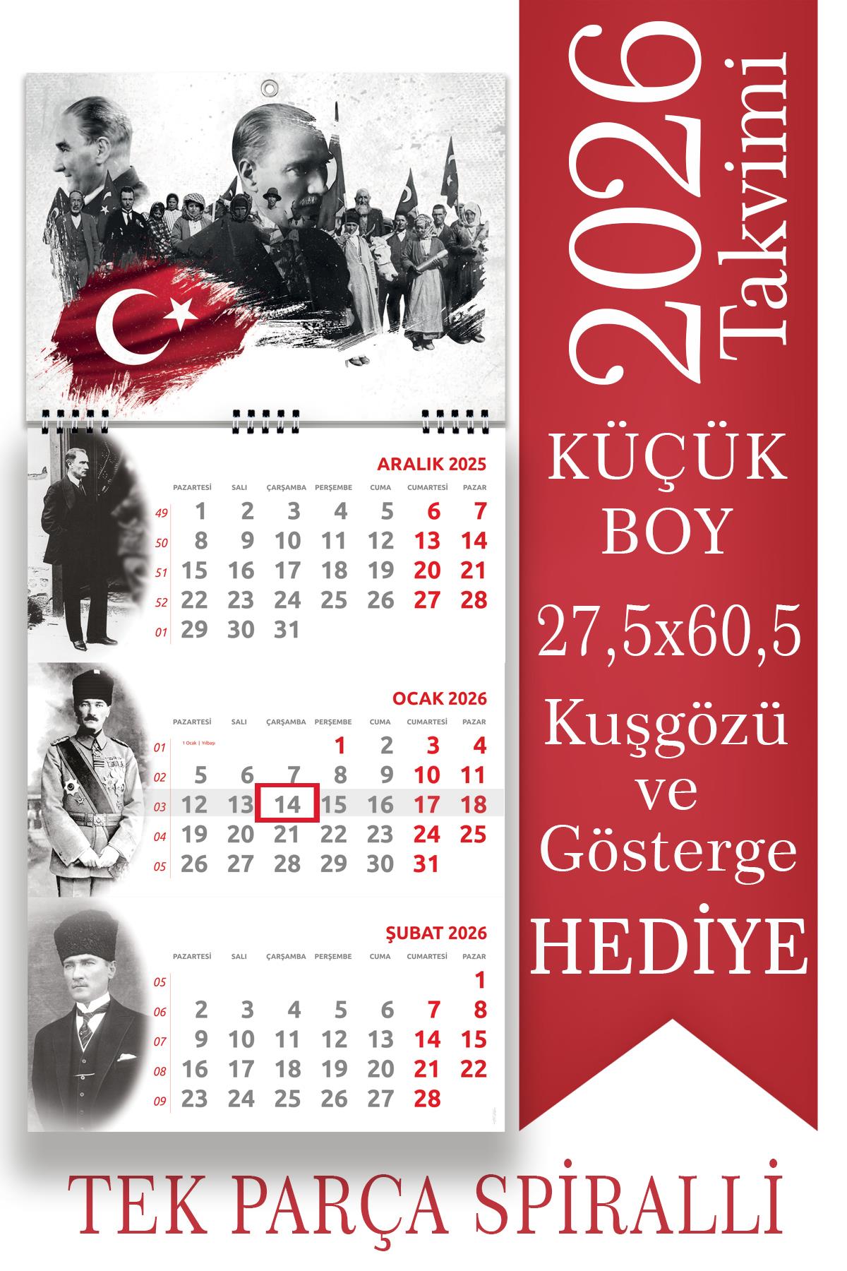 2026 Atatürk Küçük Boy Gemici Takvimi Denizci Duvar Takvimi 27,5x60,5 Tek Parça Spiralli