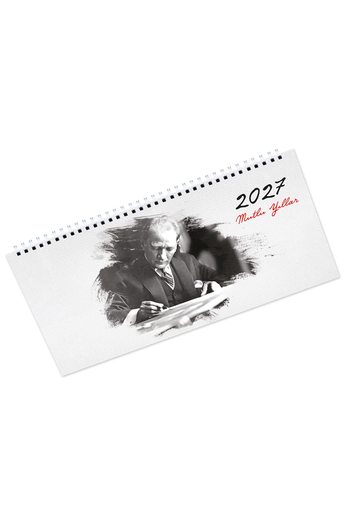 2027 Atatürk Sözler Haftalık Masa Takvimi Masa Sümeni Büyük Boy 33x16 cm